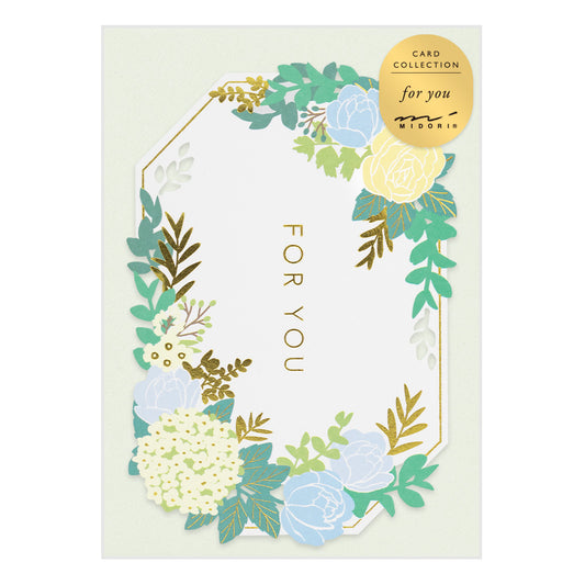 Midori Greeting Card - For You - Blue and Cream Flowers