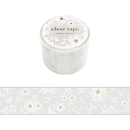 Mind Wave Clear Tape With Foil Stamping - Whity Flower 30mm