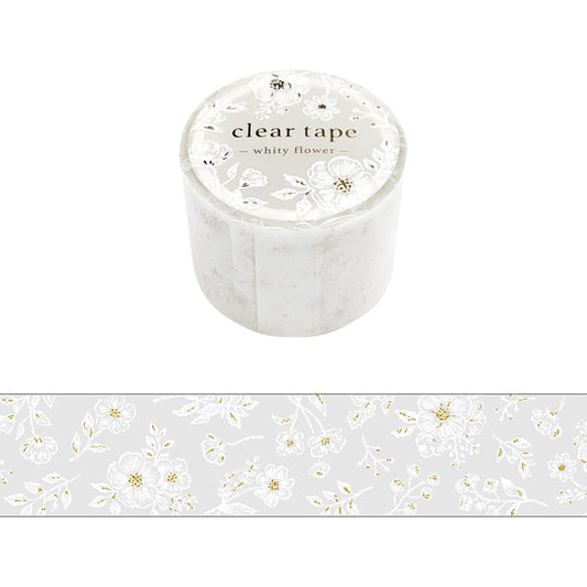 Mind Wave Clear Tape With Foil Stamping - Whity Flower 30mm