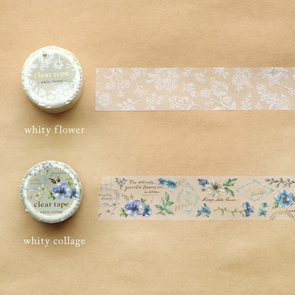 Mind Wave Clear Tape With Foil Stamping - Whity Flower 30mm