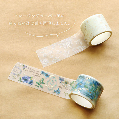 Mind Wave Clear Tape With Foil Stamping - Whity Flower 30mm