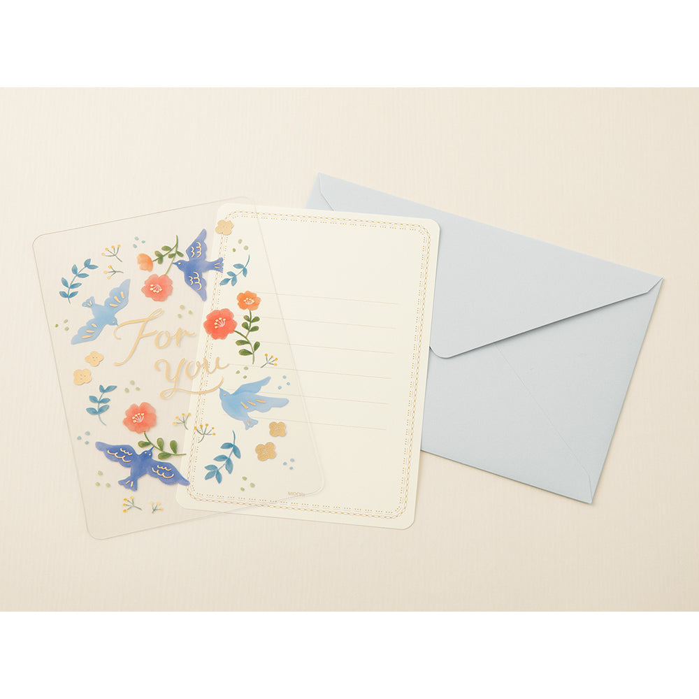 Midori Greeting Card - For You - Birds and Flowers